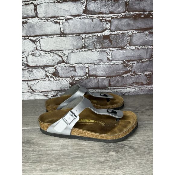Birkenstock Gizeh Silver Birko Flor Leather Thong Sandals Women Sz 39EU/8.5M US - Picture 14 of 16